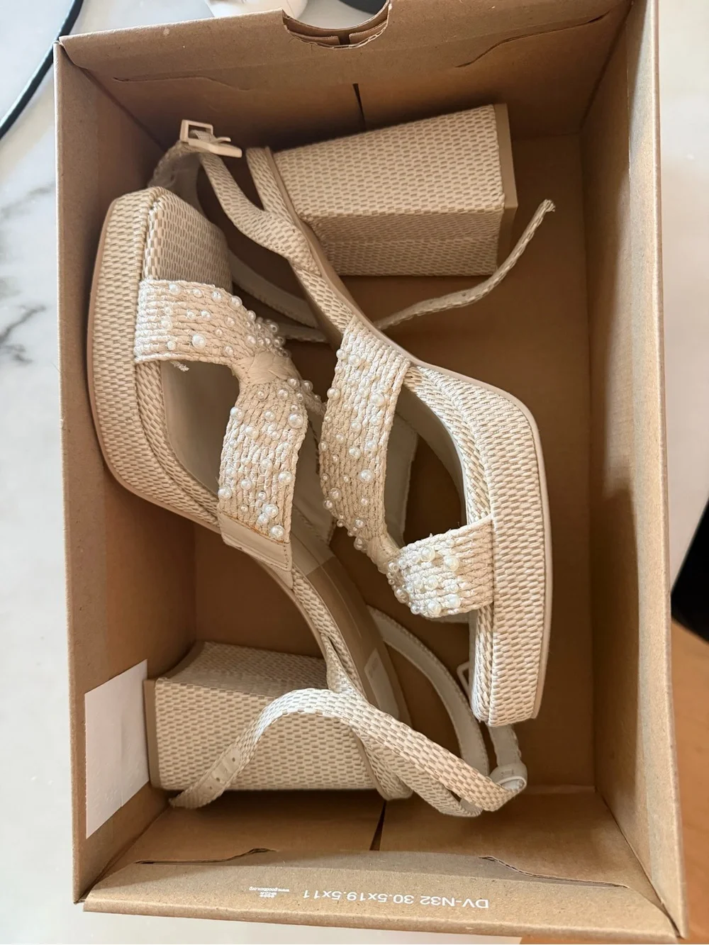 Dolce Vita Cream Pearl-Accented Platform Sandals - Never Worn